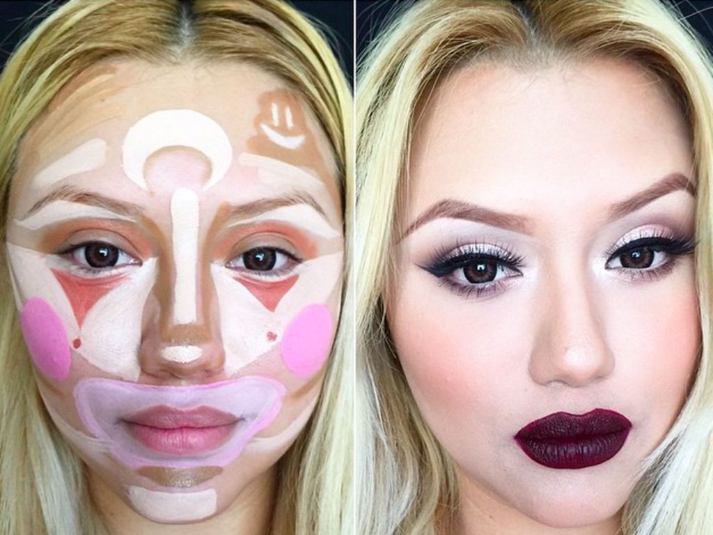 Νέα τάση στα καλλυντικά – τεχνική διαμόρφωσης προσώπου κλόουν.
